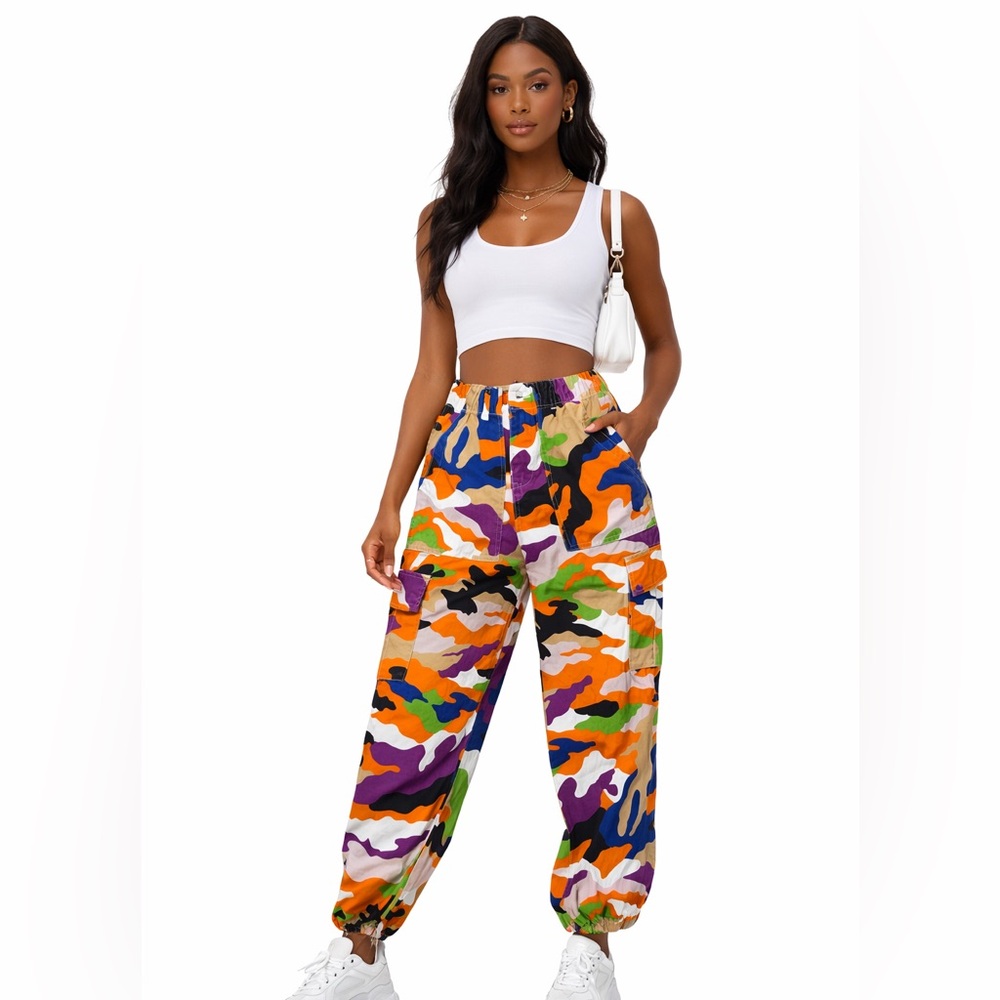 Y2K style Colorful bright color Camo Cargo pocket Jogger pants